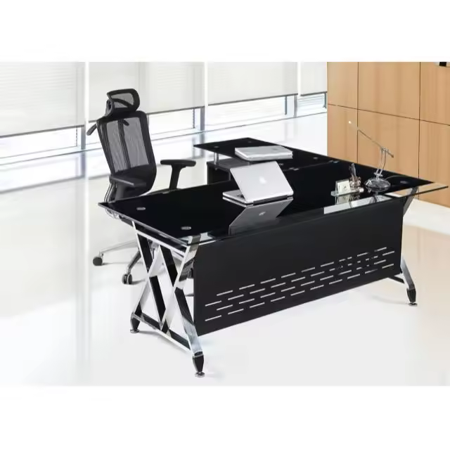 Mesa de oficina LESSOC, mueble a izquierda, cristal, 180x85 cms - 1