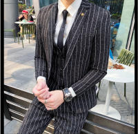 Traje De 3 Piezas Estampado De Rayas Y Cuadros De Alta Calidad - Traje Elegante Para Bodas Y Negocios Estilo Británico Con Chaleco Y Pantalones - details 26