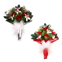 Ramo de Flores Artificiales de Tela para Cementerio arcoirsl - Composición de Rosas y Orquídeas Rojas- Medidas 40×60 cm - Ideal para Todos los Santos - Resistente a Intemperie y Duradero - details 0