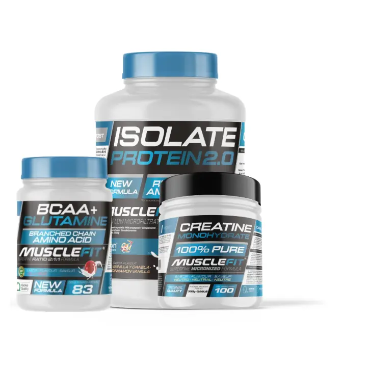 MUSCLEFIT Pack Súper Ahorro Proteína ISO 2kg + Glutamina + BCAA 500g + Creatina Monohidrato 300g - 1