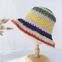 Sombrero De Pescador De Hilo Colorido Hecho a Mano Para Mujer Sombrero De Sol De Primavera Verano Al Aire Libre Con Visera Sombrero De Playa Plegable De Paja Arco Iris - details 7