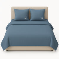 Set 3pc cama (Funda nórdica 260x240cm + 2 Fundas de almohada 63x63cm) en azul oscuro y beige 70% Algodón+ 30% Poliéster - details 0
