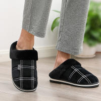 Pantuflas De Casa Para Hombre Talla Grande 50-51 Cuadros De Poliéster Espuma De Memoria Invierno Plush Interior Calientes Antideslizantes Negro - details 7