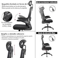 T-LoVendo - Silla de oficina ergonómica con respaldo de malla transpirable y reposacabezas ajustable | Asiento acolchado, reposabrazos abatibles y base resistente con ruedas giratorias | Diseño moderno - details 3