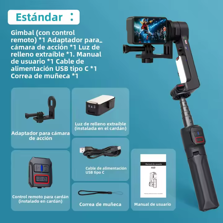 Comitok A10 Gimbal Portátil Con Soporte Interchangeable Para Smartphone/Cámara Deportiva Luz De Rellenado Pala Extensible Control Remoto - 1
