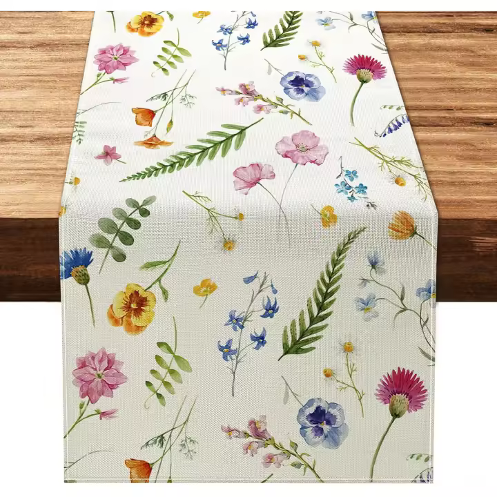 Camino de mesa 33 x 180 cm Primavera Verano Plantas Flores Camino de mesa Decoración de mesa de temporada Camino de mesa rústico de granja - 1