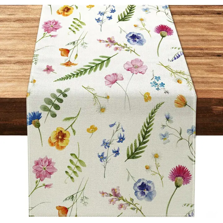 Camino de mesa 33 x 180 cm Primavera Verano Plantas Flores Camino de mesa Decoración de mesa de temporada Camino de mesa rústico de granja - 1