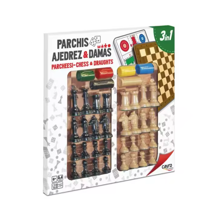 TABLERO PARCHIS AJEDREZ 40x40 CON ACCESORIOS - 1