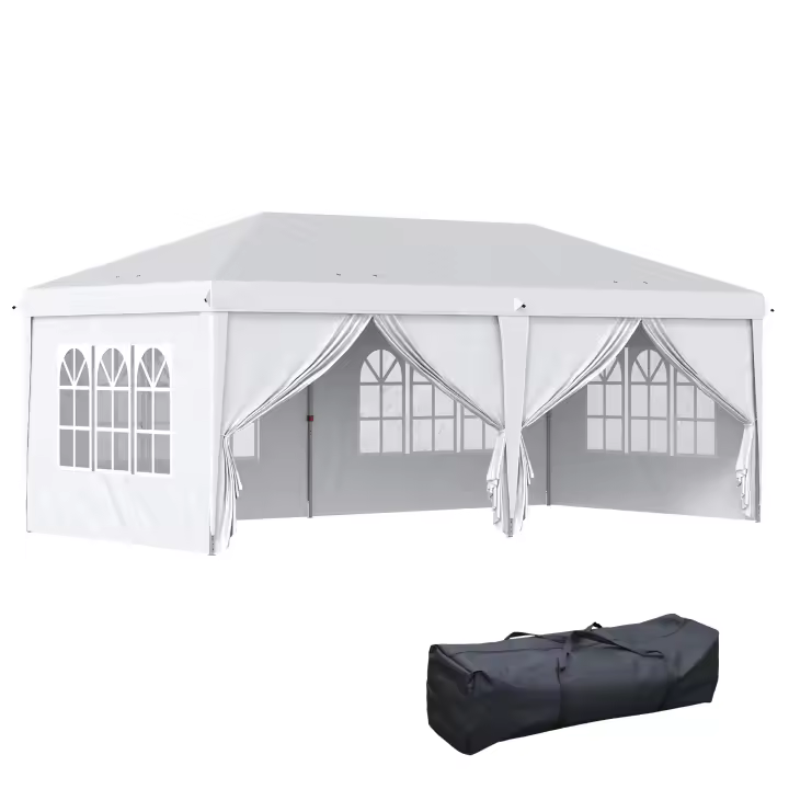 Outsunny Pabellón plegable 5.85X2.95 m, con Protección UV, Paredes laterales y Ventanas, Puerta con Cremallera, estructura de Maple Resistant, color Azul, ideal para Jardines y eventos. - 1