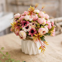 Bouquet De Flores Artificiales Hydrangea Y Rosas Silken Decoración Para Hogar Jardín Bodas Y Navidad Plantas Decorativas Con Vaso - details 7