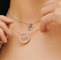 PANDORA Colgante y collar de doble anillo en plata 925 con circonitas transparentes - details 0