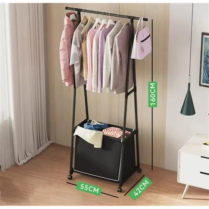 Perchero de pie de y  cesta de Ropa sucia  Estantería ropa  armario empotrado organizador Vestíbulo percha giratoria con rueda  cesta de almacenamiento de sucia - 1