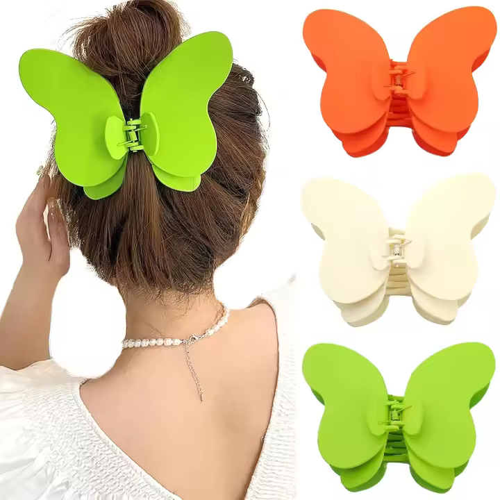 Pinzas para el cabello con garra de mariposa gruesa verde (3 piezas) - 1