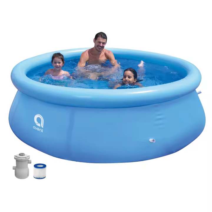 Piscina aro hinchable AVENLI Redonda de ±240cm x 63cm con depuradora de cartucho de 1136L/h (220-240V). Capacidad de agua (80%): 2074L (548GAL).  Es una piscina "autoformada",lo que significa que  solo necesitas inflar el anillo superior de la piscina. - 1