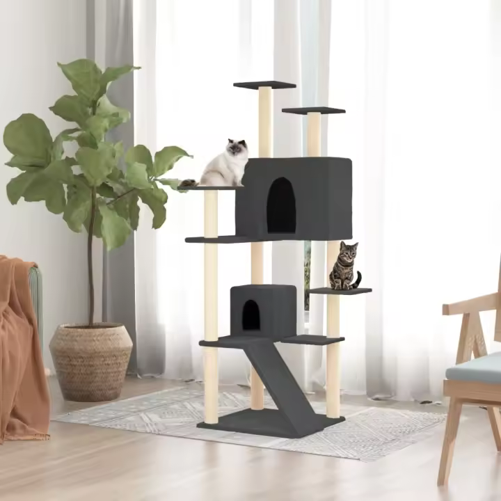 vidaXL Rascador para gatos con postes de sisal 153 cm torre para gatos Color Crema,  Gris claro,  Gris oscuro y mas - 1