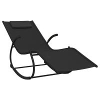 vidaXL Tumbona mecedora de acero y textilene Negro, Gris, Crema Sillas de Exterior Ideal para jardín, playa, piscina, terraza Tumbona Piscina Tumbonas Playa Tumbonas Jardín Exterior - details 0