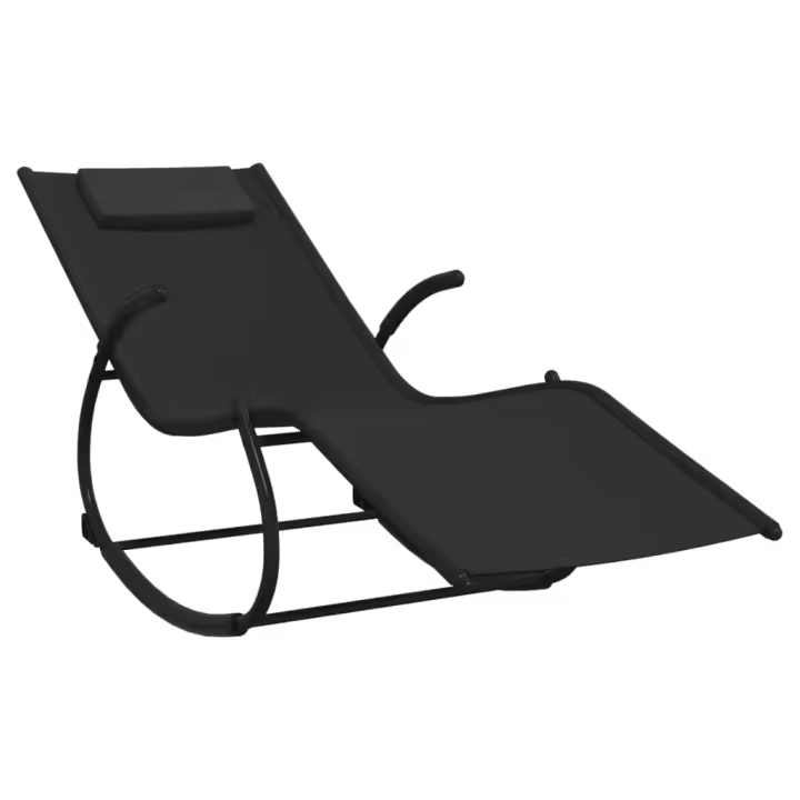vidaXL Tumbona mecedora de acero y textilene Negro, Gris, Crema Sillas de Exterior Ideal para jardín, playa, piscina, terraza Tumbona Piscina Tumbonas Playa Tumbonas Jardín Exterior - 1