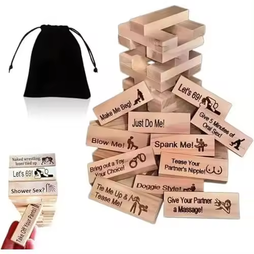 Juego de torre de bloques súper travieso de 48 piezas, actividades para parejas, ideas para una noche de cita, juego de bloques apilables de torre de caída para San Valentín para adultos - 1