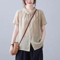 Camisa Blanca Amarilla De Algodón Lino Para Mujer Cuello Botones Manga Larga Suelta Oversize Blusa De Otoño Deportiva Yoga - details 9