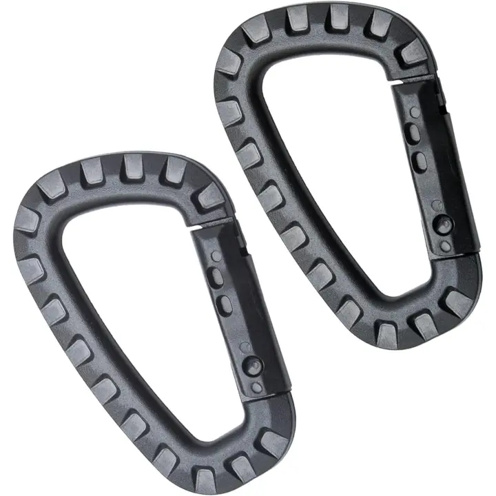 Mosquetón de plástico de 2 piezas, mosquetón táctico, mosquetón negro, llavero con mosquetón en forma de D, multifunción, mosquetón con hebilla, para mochila, llaves, tetera, camping y senderismo (negro) - 1