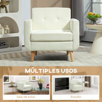 HOMCOM Sillón de Salón Moderno Butaca para Dormitorio con Reposabrazos y Patas de Madera Sofá Individual Carga 125 kg para Oficina Sala de Estar Crema - details 4