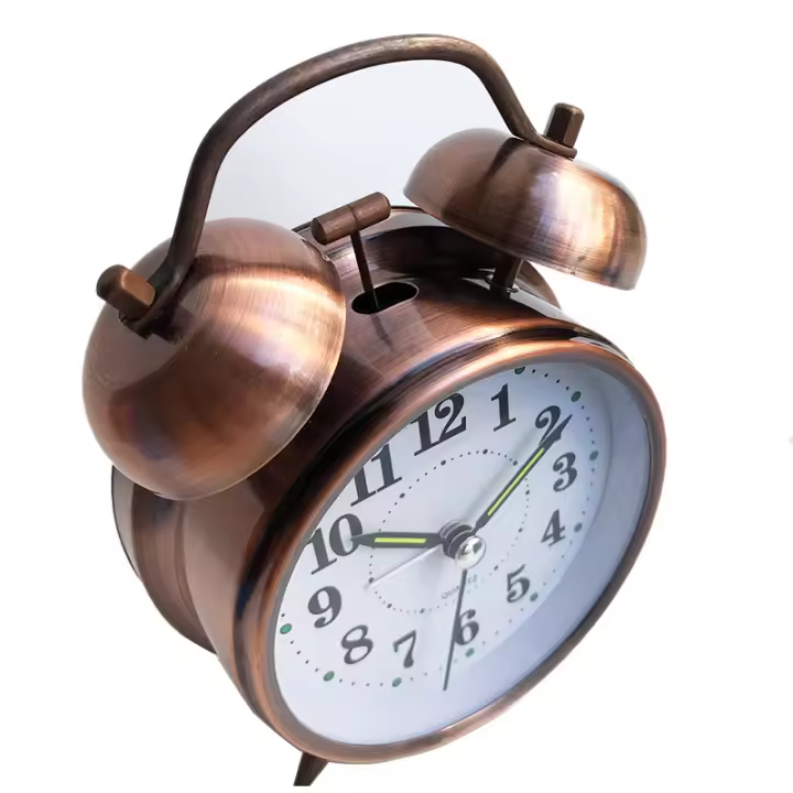 4-inch antique red copper antique red copper gold silver retro style high-end metal bell alarm clock silent luminous needle - 1