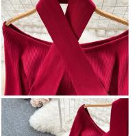 Vestido Largo Elegante De Otoño Invierno Para Mujer Con Cuello Haltera Y Cintura Ajustada Vestido Bodycon Coreano Para Oficina Vestidos De Suéter - details 20