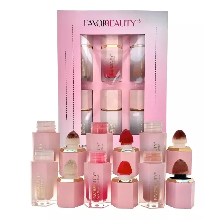 FAVORBEAUTY Set de Maquillaje Bronceador y Contour, Iluminador y Colorete con Aplicación de Esponja - 1