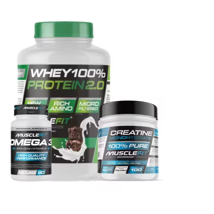Pack Proteína WHEY 2kg + Creatina 300g + Omega 3 90cáps - Musclefit  Avance Muscular│Mas musculos│Vitaminas - 1