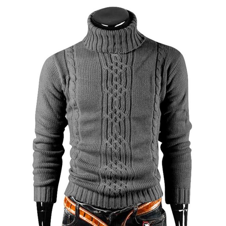 Suéter De Cuello Alto Para Hombre Otoño Invierno Suéter De Manga Larga Caliente Retro Tejido Suéter Pullover Estilo Casual