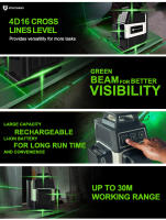 Pracmanu Mini 16 Líneas Nivel De Láser 4D Líneas Verdes Auto-Nivelado Horizontal Y Vertical Banda De Luz Verde Potente - details 0