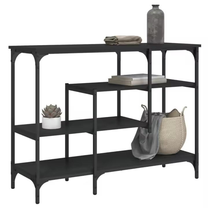 Mesa consola con estantes negro 100x35x75 cm - 1