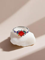 Encanto Anillo de diamante completo de circonita cuadrada superllamativas de lujo con luz de viento europea y americana, anillo ajustable con personalidad simple para mujer - details 11