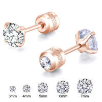 Pendiente De Acero Inoxidable Doble Cristal Circonia Estilo Coreano Para Mujer Pendiente De Cierre De Tornillo Joyería Corporal Antialérgica - details 12