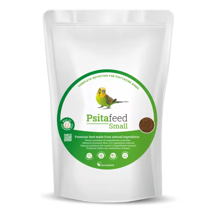 Psitafeed Small - Alimento con Proteína de Insectos para Periquitos y Pequeñas Psitácidas 1 kg con Manzana, Naranja y Pera - Producción y Cría Europea - Davianfeed - 1