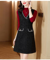 EVNISI Conjunto De Dos Piezas Chaleco Vestido Tweed Slim Para Oficina Chic Vestido De Fiesta Para Mujer Otoño Invierno - details 14