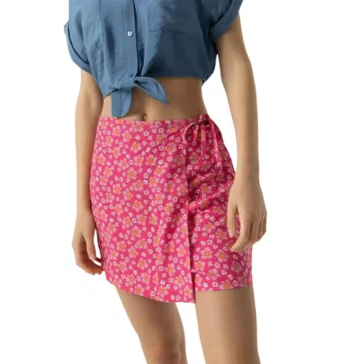 TIFFOSI - Falda Shorts de Tiro Alto para Niña Junior - Colección Teen - Magenta con Estampado - Cruzada con Lazo - 1