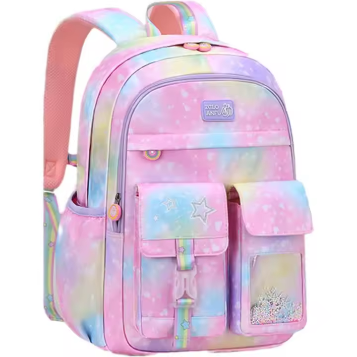Bonita mochila informal y colorida para niñas, mochila para la escuela primaria de adolescentes, mochilas para libros de primaria para adolescentes, rosa degradado, L - 1