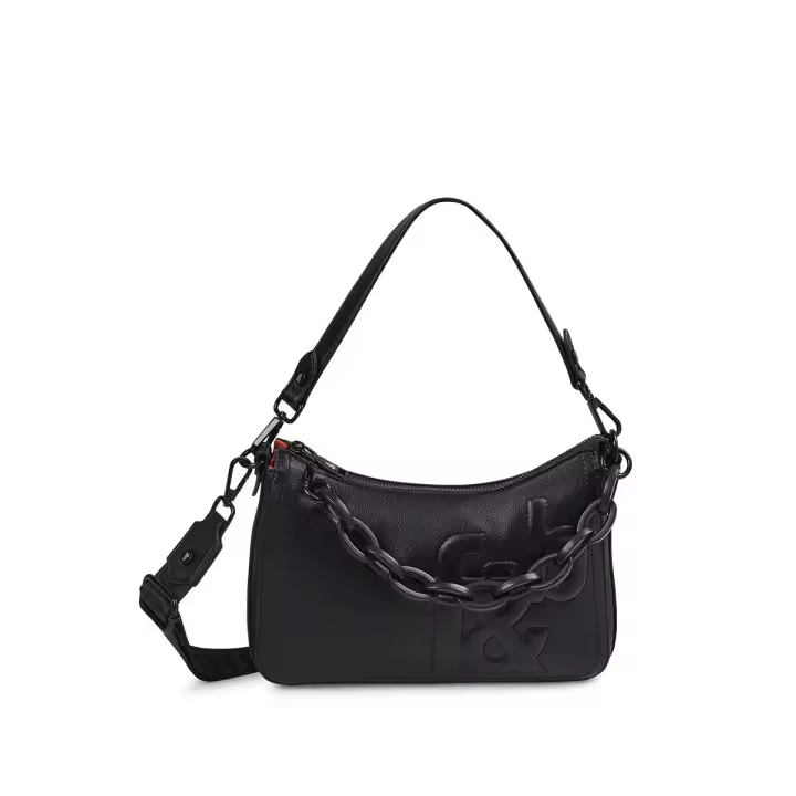 Bolso bandolera y shopper para mujer fun&basics LOVE negro con cadena y logo acolchado - 1