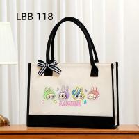 Bolsa de lona beige de Labubu (diseño cartoon), bolsa de mano práctica para mujer, tote bag - details 10