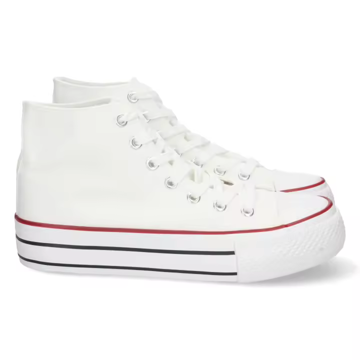 PuntoSalao Zapatillas abotinadas doble suela estilo bamba en lona mujer blanco A307 - 1