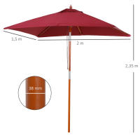 Sombrilla de Brazo articulado Outsunny para balcón, fabricada en Madera de Cedro, con 3 grados de Ajuste, color Burdeos, 200x150x230 cm, ideal para Jardines y Terrazas. - details 2