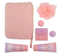 GIFSET BOLSA ASEO BRILLO 5 PZAS-----CONTIENE 2 BOMBAS DE BAÑO, 1 NECESER, 1 LOCIÓN CORPORAL, SALES DE BAÑO, 1 GEL DE DUCHA Y UNA ESPONJA------PERFECTO PARA REGALO A MUJERES-----MARCA AURORA - details 2