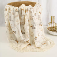 Manta De Algodón Muselina Para Bebé Con Borlas Swaddle Recibimiento Para Recién Nacidos Funda De Cuna Y Silla De Coche - details 4