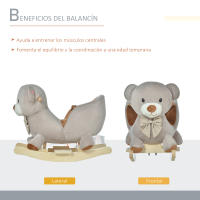 HOMCOM Caballito Balancín para Bebé de 18-36 Meses Caballo Balancín de Peluche Suave con Forma de Oso con Sonido Manillar y Reposapiés 60x33x50 cm Gris - details 4