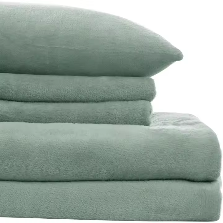 Juego de sábanas de microfibra polar, juego de sábanas de Polar tamaño King de 4 piezas que incluye sábana Plana, fundas de almohada y sábana ajustable de 15 ", juego de sudadera de terciopelo, caliente y suave, gris Claro - 1