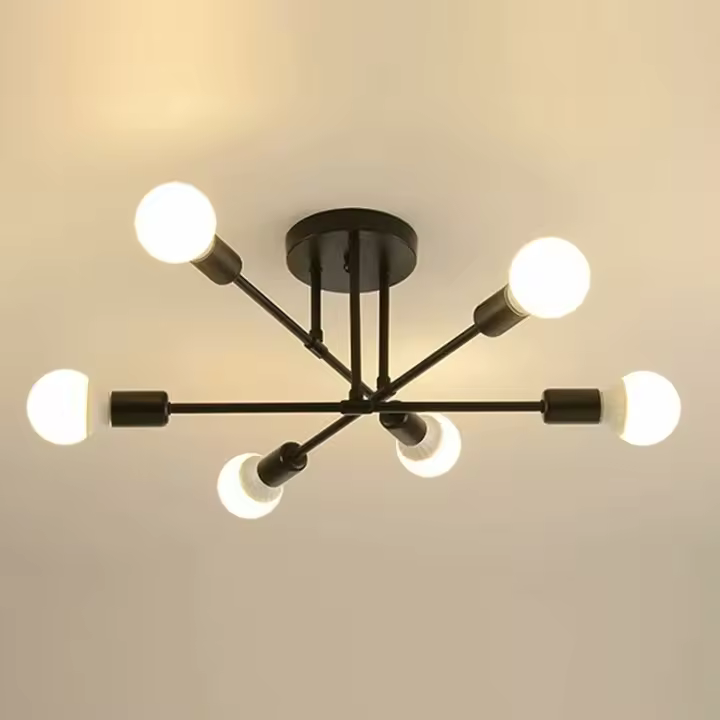 Lámpara de Techo Vintage Chandeliers Lámpara Colgante Retro Elegante Industrial E27 (No Incluye Bombillas) Iluminación de Metal para Sala de Estar Dormitorio Restaurante 6 Faros - 1