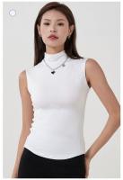 Top Deportivo mujer sin Mangas de Cuello alto, elástico y ajustado de Doble Capa - details 11