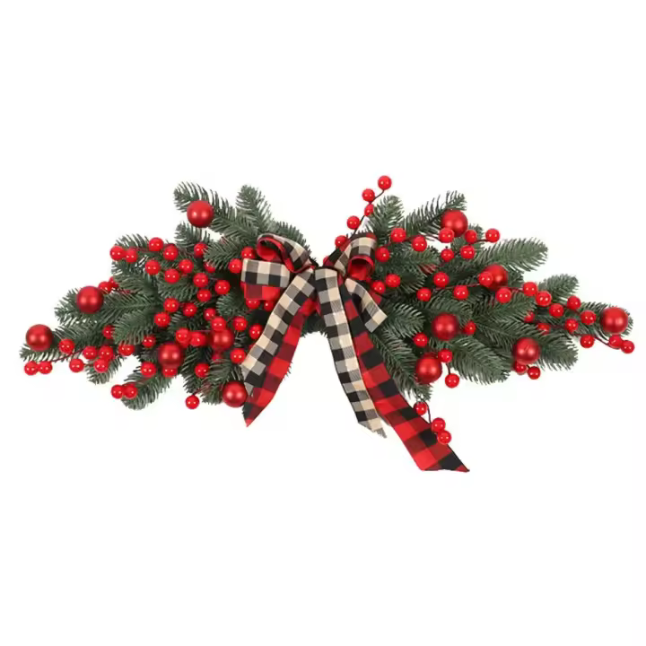 Corona De Pino Con Bayas Rojas Navideña Artificial Con Nieve Decoración Para Puerta Y Pared Guirnalda De Navidad Para Año Nuevo - 1