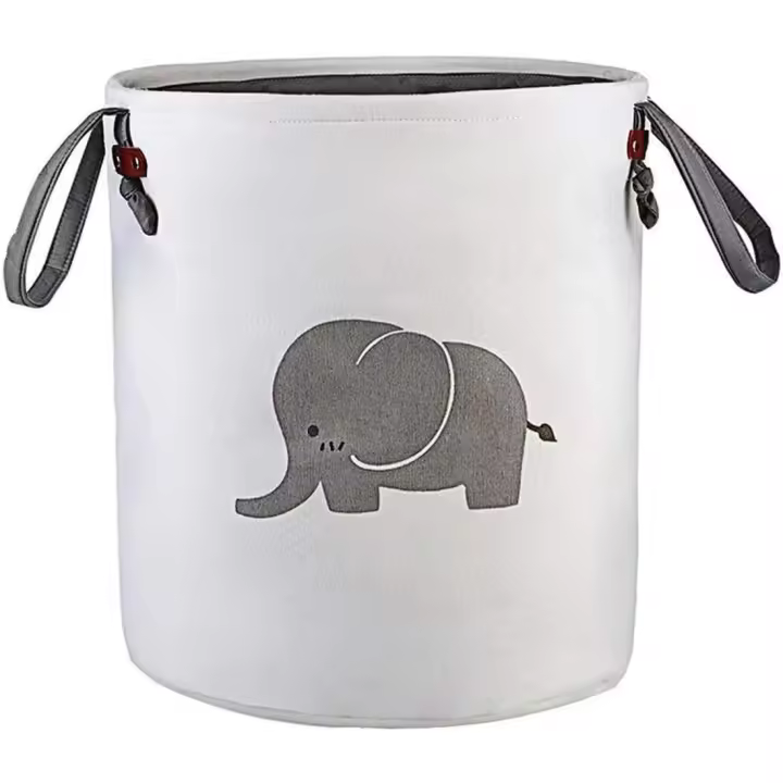 Cesta de almacenamiento Redonda y plegable de Algodón para habitación de Bebe, juguetes, ropa de Bebe y Gift (Elephant) (GRIs) - 1